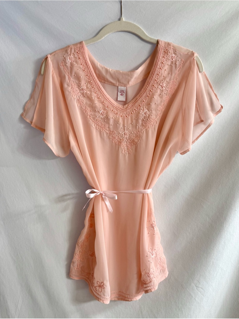 Y2K Sheer Pink Beaded Fairy Top